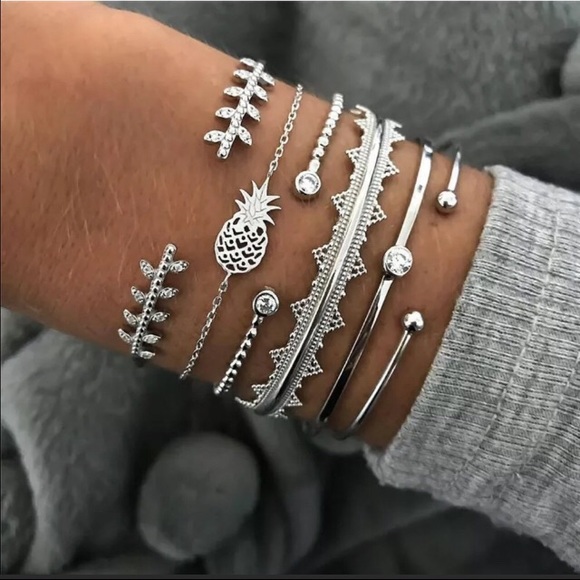 Private Label Jewelry - NEW 6 Piece Boho Silver Tone Bohemian Bracelet Set